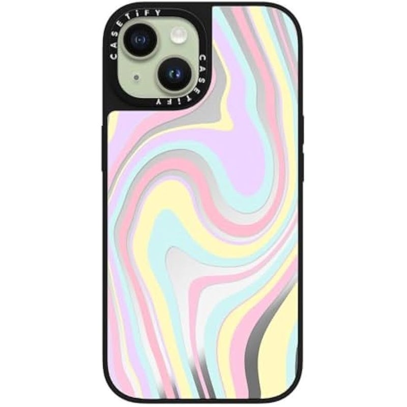 Casetify Mirror iPhone 15 Case 【Reflective / 4.9ft Drop Protection/Compatible with Magsafe】 - Unicorn Pastel Candy Swirls - Silver on Black - Image 3