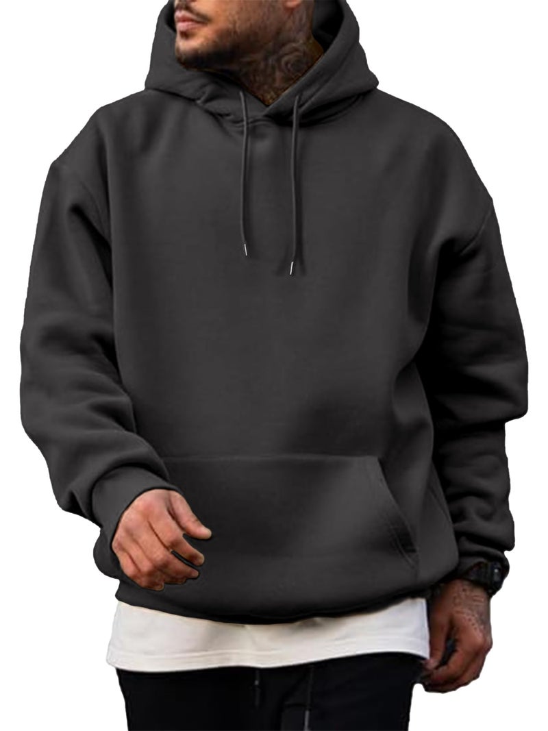 PLEPAN Mens Hoodies Pullover Cotton Casual Essentials Hoodie Long Sleeve Fleece Sweatshirts for Men with Pockets, Dark Gray, M - Image 1