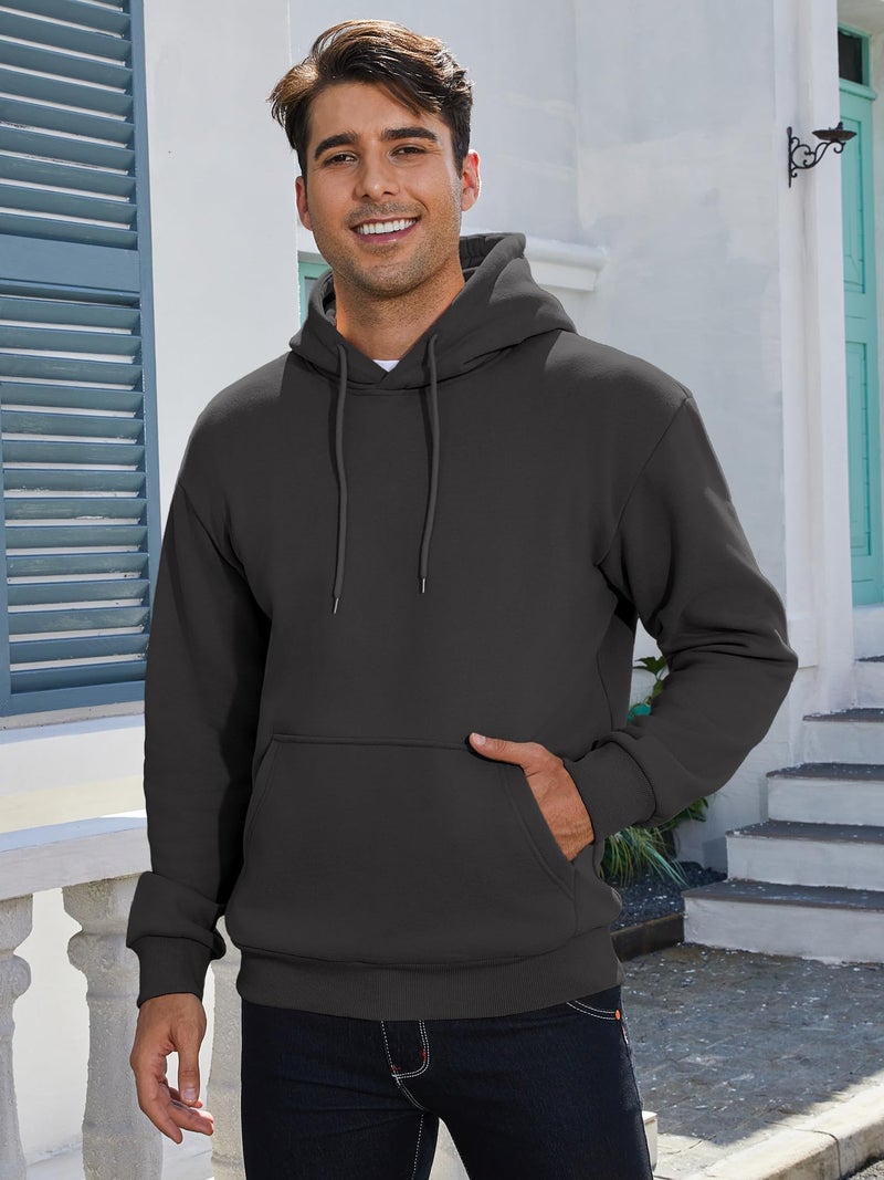 PLEPAN Mens Hoodies Pullover Cotton Casual Essentials Hoodie Long Sleeve Fleece Sweatshirts for Men with Pockets, Dark Gray, M - Image 5