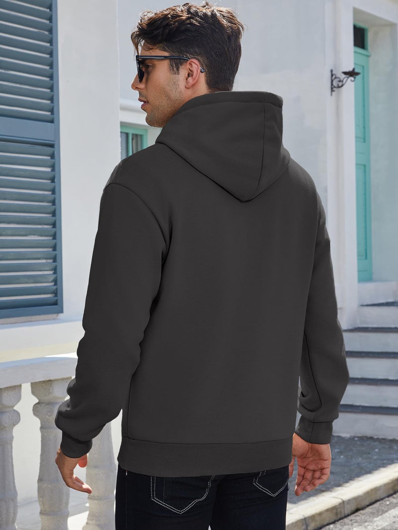 PLEPAN Mens Hoodies Pullover Cotton Casual Essentials Hoodie Long Sleeve Fleece Sweatshirts for Men with Pockets, Dark Gray, M - Image 2