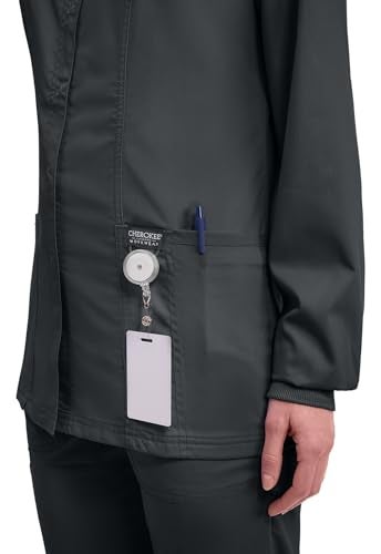 Cherokee Snap Front Scrub Jackets for Women, Workwear Revolution Soft Stretch WW310, L, Black - Image 2