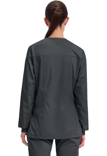 Cherokee Snap Front Scrub Jackets for Women, Workwear Revolution Soft Stretch WW310, L, Black - Image 4