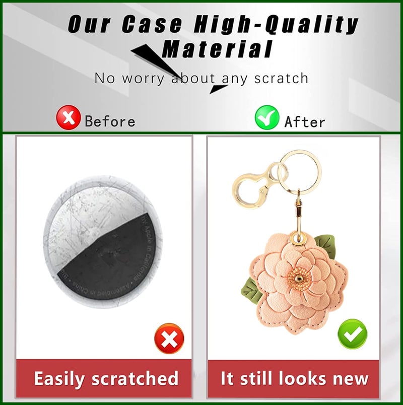 BORKUANA Leather Keychain Holder Case Compatible with AirTag,Cute Protective Cover with Keyring,Anti-Scratch Finder GPS Tracker Case for Wallet Keys,bag,pets(Camellia C) - Image 3