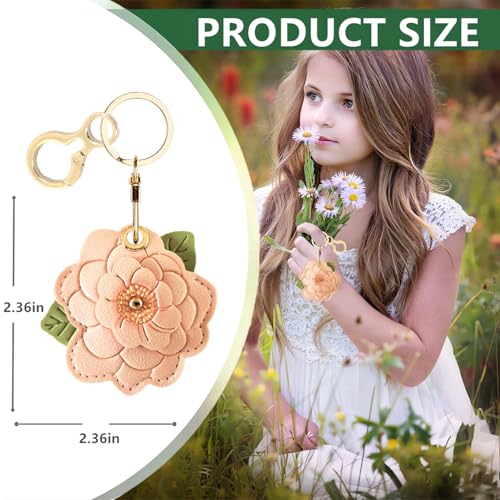 BORKUANA Leather Keychain Holder Case Compatible with AirTag,Cute Protective Cover with Keyring,Anti-Scratch Finder GPS Tracker Case for Wallet Keys,bag,pets(Camellia C) - Image 2