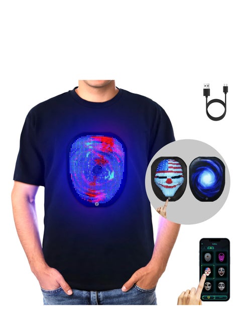 Led T Shirt with Bluetooth Programmable App,Glow Shirts Customizable Patterns for Adults Kids Halloween Masquerade Party, XL