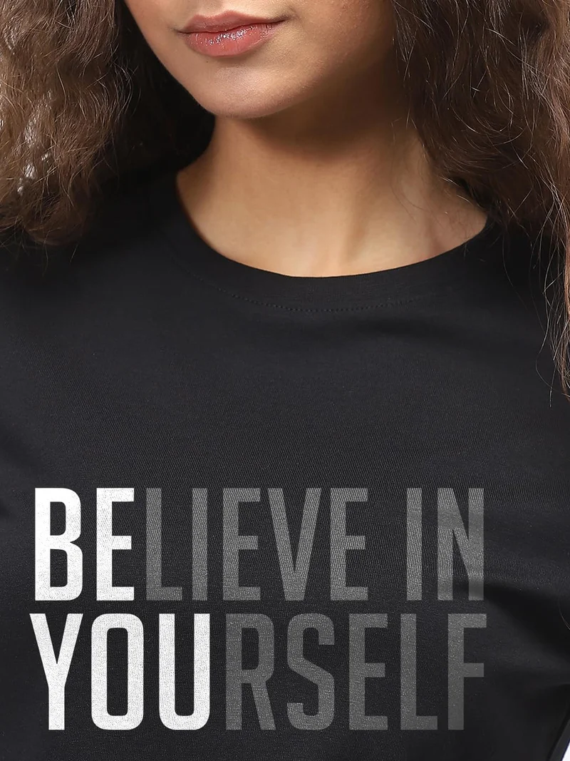NOBERO Black Graphic Print T-Shirt for Women