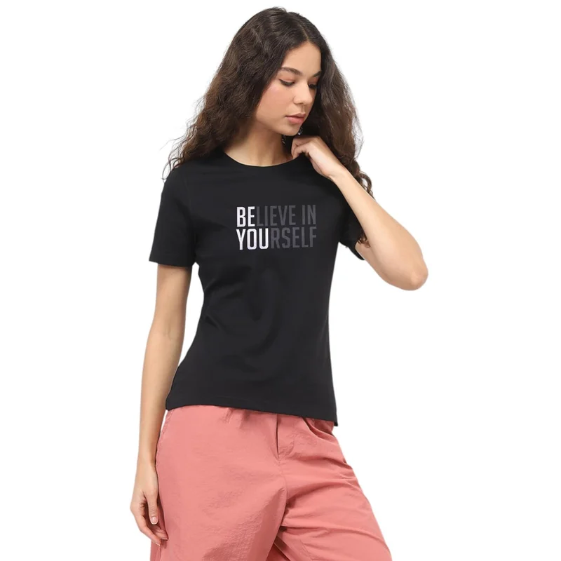 NOBERO Black Graphic Print T-Shirt for Women