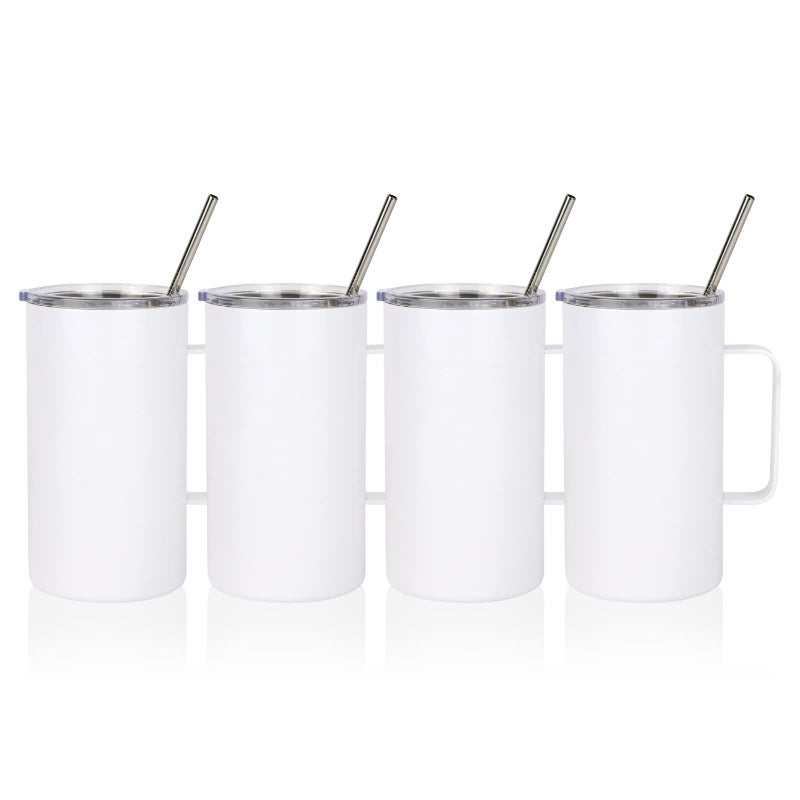 MAIKESUB MAIKESUB 4 Pcs Sublimation Blank Skinny Tumbler 24 OZ White Mugs with Handle and Straw Double Wall Stainless Steel Coffee Travel Straight Mug with Sliding Lid 