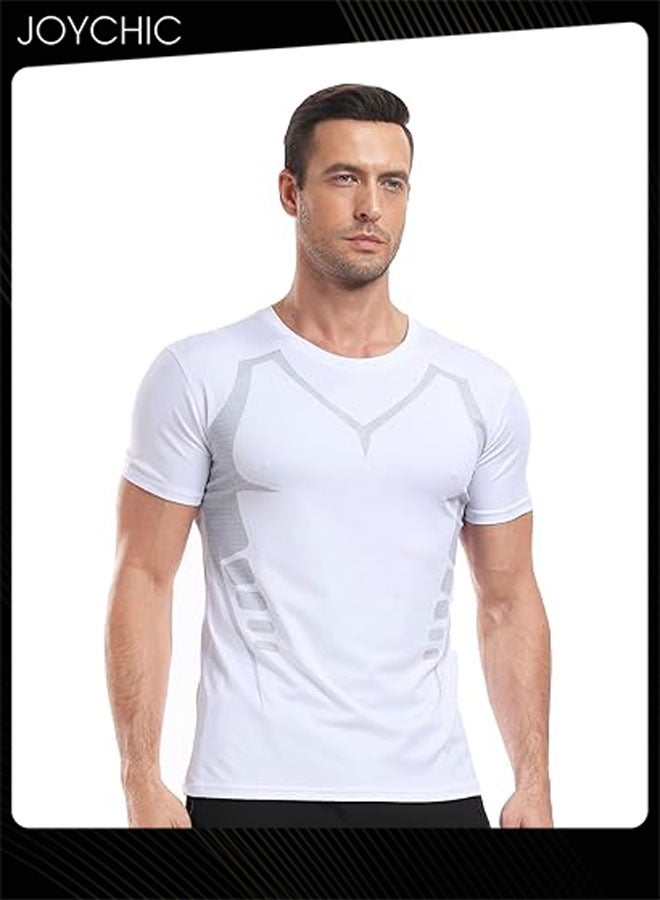 Joychic Men Sports Skin-friendly Quick-drying High-elastic Tights Fitness Short-sleeved Basketball Running Training T-shirt for All Seasons White - Image 1