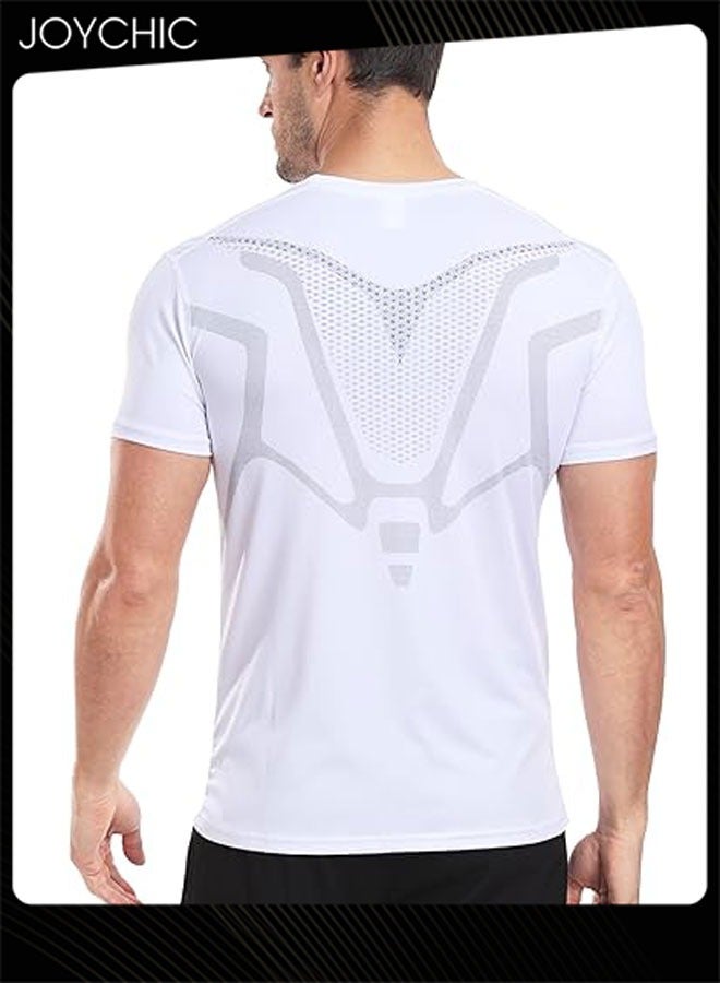 Joychic Men Sports Skin-friendly Quick-drying High-elastic Tights Fitness Short-sleeved Basketball Running Training T-shirt for All Seasons White - Image 2