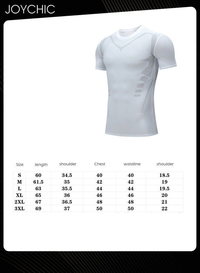 Joychic Men Sports Skin-friendly Quick-drying High-elastic Tights Fitness Short-sleeved Basketball Running Training T-shirt for All Seasons White - Image 3