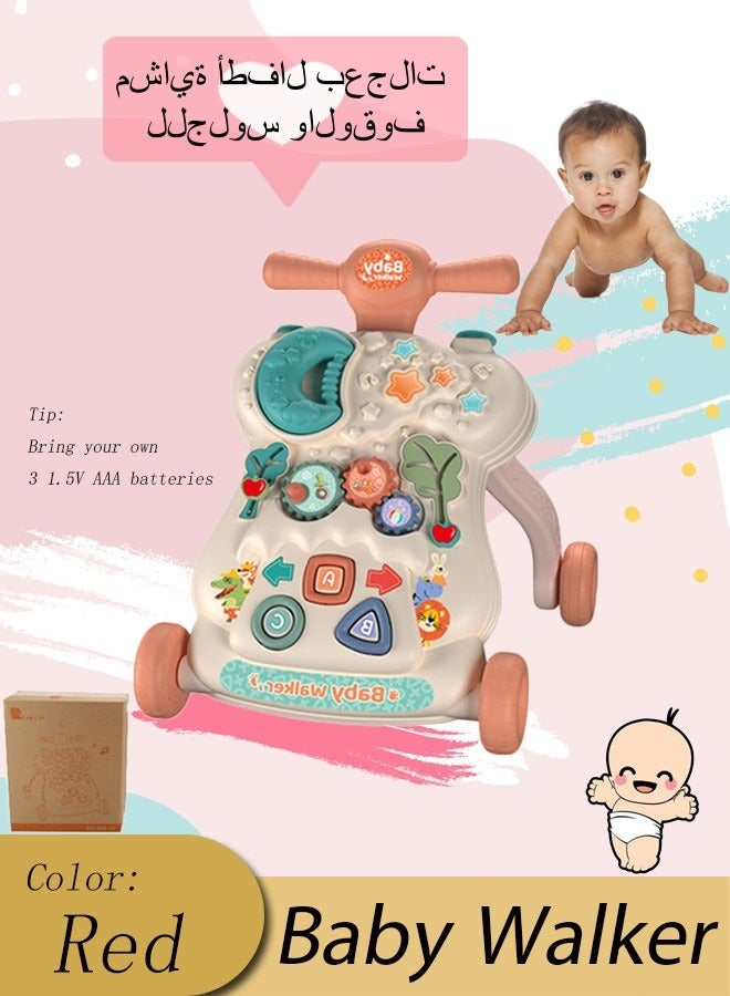 Baby Push Walker Sit to Stand Baby Walker with Wheel Assemble as Scooter Balance Bike Detachable Panel Kids Music Trolley for Infant Boys Girls