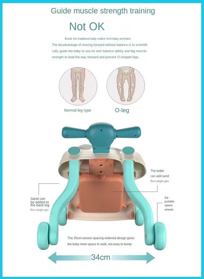 Baby Push Walker Sit to Stand Baby Walker with Wheel Assemble as Scooter Balance Bike Detachable Panel Kids Music Trolley for Infant Boys Girls