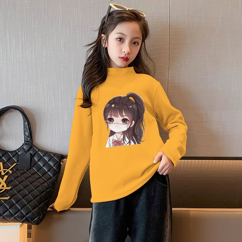 Y2367# Girls De Velvet Long Sleeve T-Shirt Autumn New Cuhk Children'S Foreign Style De Velvet Children'S Comfortable Joker T-Shirt Tide - Image 1