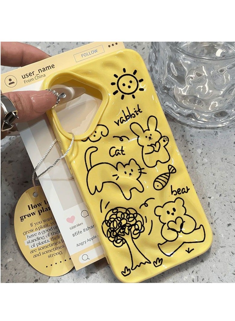 NIBEMINENT Line Animals Protective TPU Case Cover For IPhone 14 Pro, Yellow