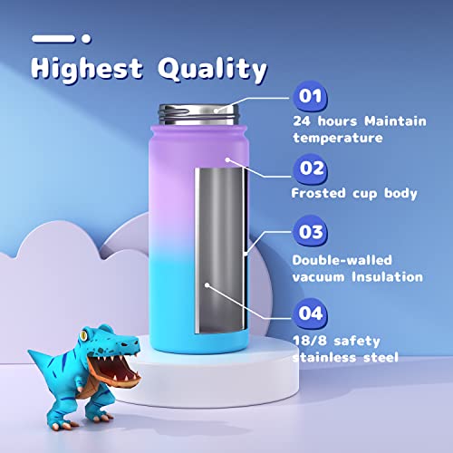 Gonfoam Kids Water Bottle, 2-Pack 16oz Water Bottles with Stickers and Straw, Stainless Steel Vacuum Insulated cup, Kids Water Bottle for School, Gifts for Boys and Girls(Blue/Purple) - Image 4