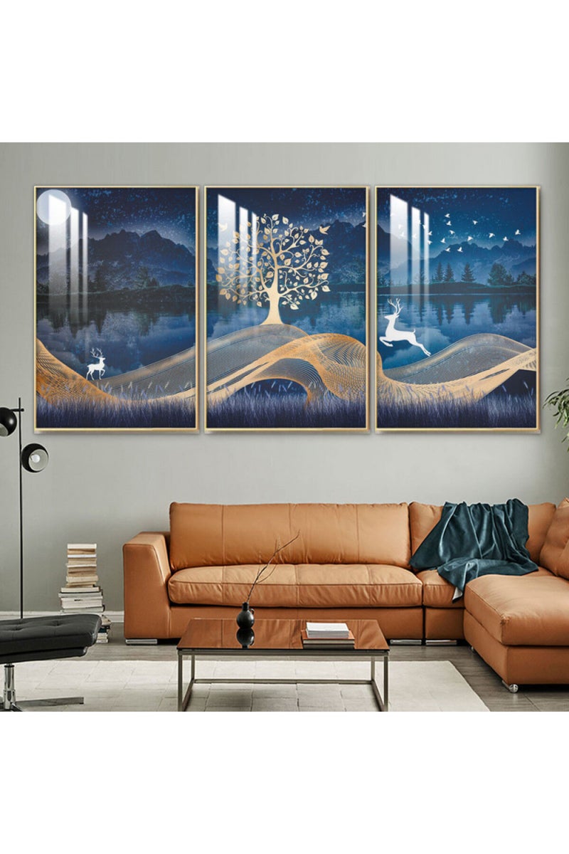 Marktna Three wooden wall painting with a frame and a clear acrylic layer - Image 1