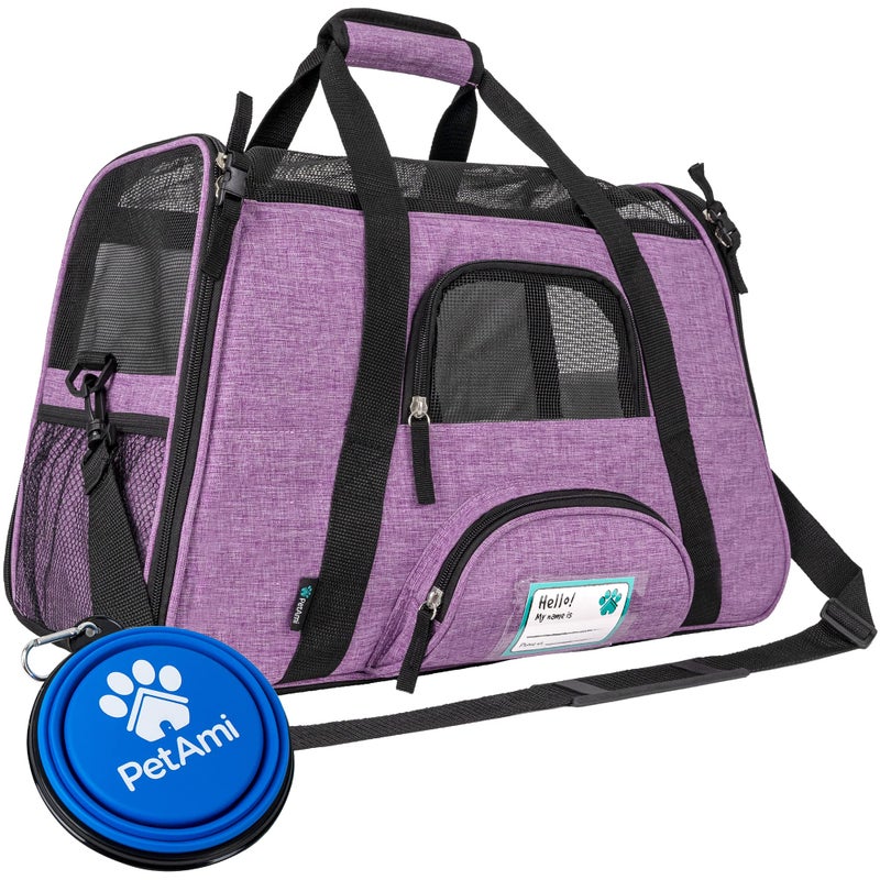 PetAmi Airline Approved Pet Carrier for Cat, Soft Sided Dog Carrier for Small Dog, Cat Travel Supplies Accessories for Indoor Cat, Ventilated Pet Carrying Bag Medium Kitten Puppy, Large Heather Purple - Image 1