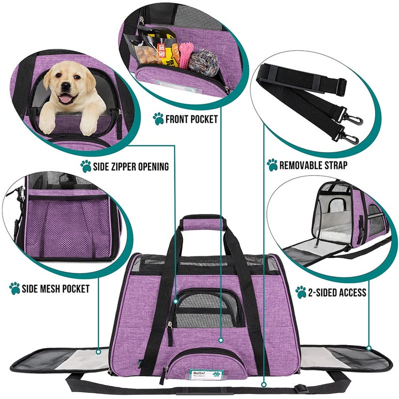 PetAmi Airline Approved Pet Carrier for Cat, Soft Sided Dog Carrier for Small Dog, Cat Travel Supplies Accessories for Indoor Cat, Ventilated Pet Carrying Bag Medium Kitten Puppy, Large Heather Purple - Image 3