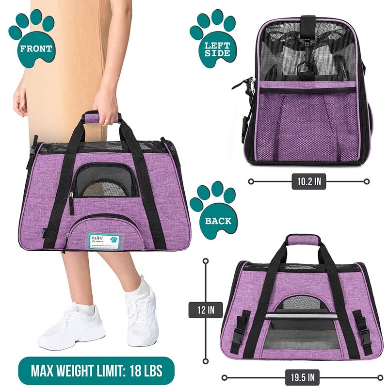 PetAmi Airline Approved Pet Carrier for Cat, Soft Sided Dog Carrier for Small Dog, Cat Travel Supplies Accessories for Indoor Cat, Ventilated Pet Carrying Bag Medium Kitten Puppy, Large Heather Purple - Image 2