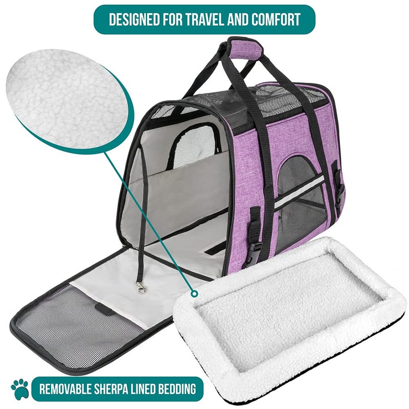 PetAmi Airline Approved Pet Carrier for Cat, Soft Sided Dog Carrier for Small Dog, Cat Travel Supplies Accessories for Indoor Cat, Ventilated Pet Carrying Bag Medium Kitten Puppy, Large Heather Purple - Image 4