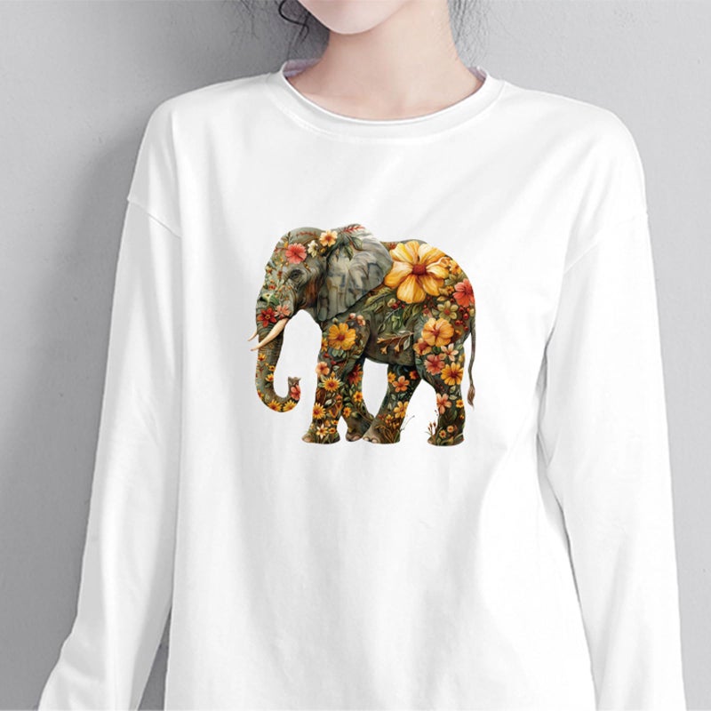 Adonisaon Flower Elephant Iron on Transfer Patches Decorative Floral Animal Sticker Appliques Iron on Vinyl Colorful Decals for Clothing Bags Pillow Cases Art Decorations Set of 4 - Image 3