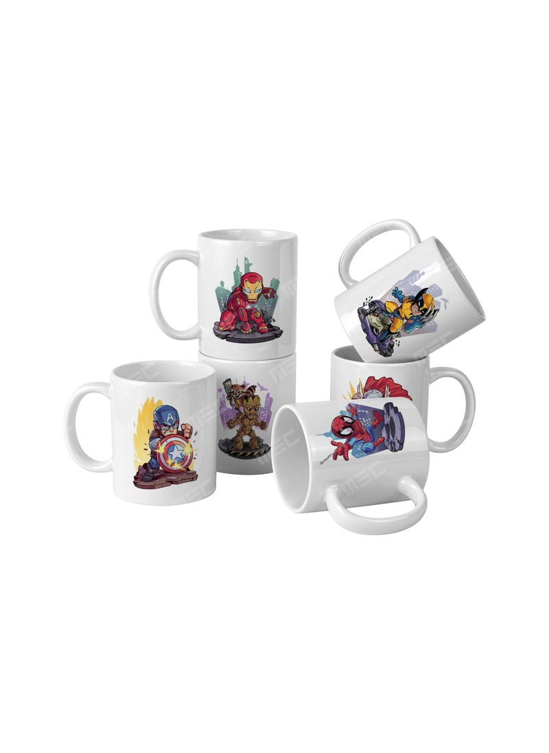 MEC - Mugs Spider Man Captain America Groot Thor Wolverine Iron Man Printed Coffee Mug 11Oz set of 6 - Image 1