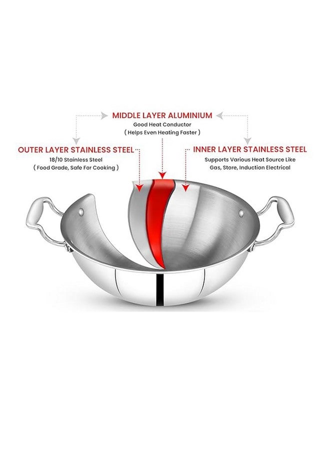 MAXIMA Triply Cookware Stainless Steel Kadai 28cm, 4.1L - Healthy Cooking with Food-Grade Stainless Steel | Quick Heat Distribution | Induction Friendly | Sturdy Handles | Non-Stick Kadai - Image 2