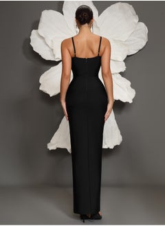 Meilun Women's Black Shoulder Strap Beaded Evening Dress  - Image 2