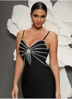Meilun Women's Black Shoulder Strap Beaded Evening Dress  - Image 3