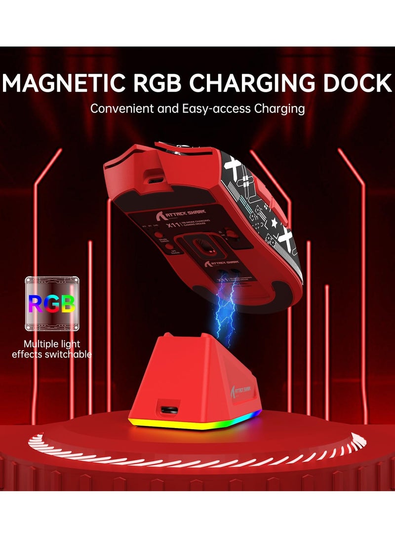 Attack Shark X11 Tri-mode Bluetooth Wireless Gaming Mouse with with Magnetic Charging Dock, Lightweight Anti Slip Mouse, PixArt PAW3311 Sensor, 22K DPI, BT/2.4Ghz/Wired, for PC/MAC - Image 4