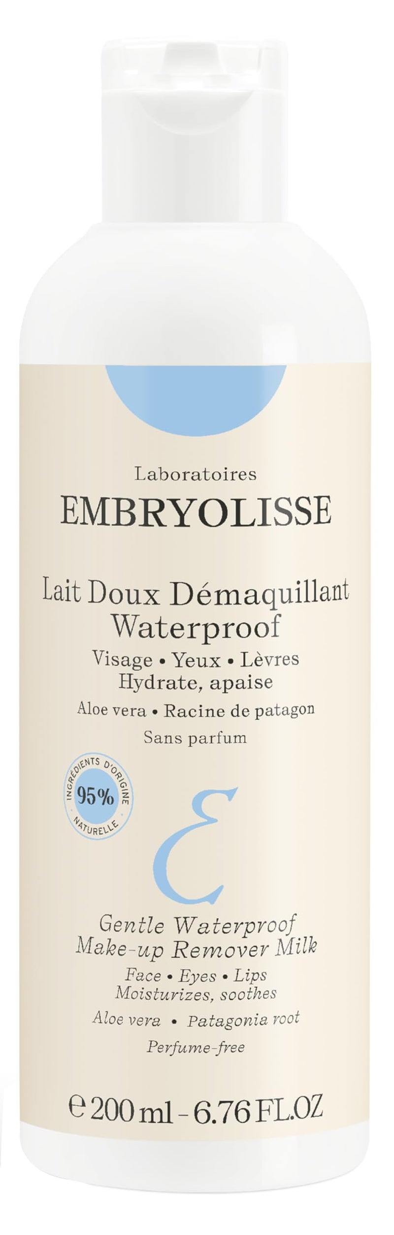 Embryolisse Gentle Waterproof Make-up Remover Lotion. Soothing & Moisturizing Facial Cleanser for All Skin Types, Including Sensitive. With Aloe Vera & Natural Ingredients, 6.76 Fl Oz