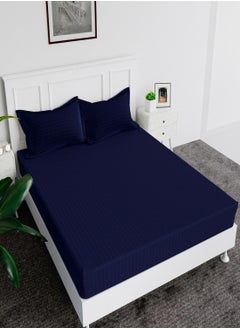 MAXQON Deep Fitted Elastic Bedsheet Set With Pillow Covers, King/Queen/Double/Single Sizes, Color Blue, Depth 30cm  - Image 1