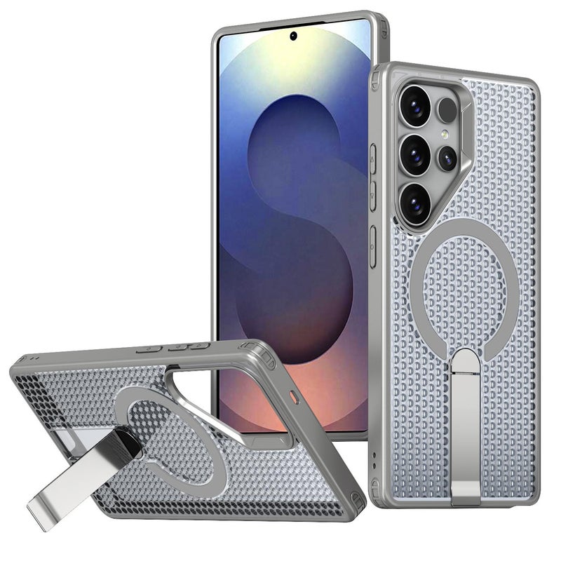 erorex For Samsung Galaxy S25 Ultra 5G Kalebol Honeycomb Cooling Magsafe Holder Phone Case(Titanium Grey) - Image 1