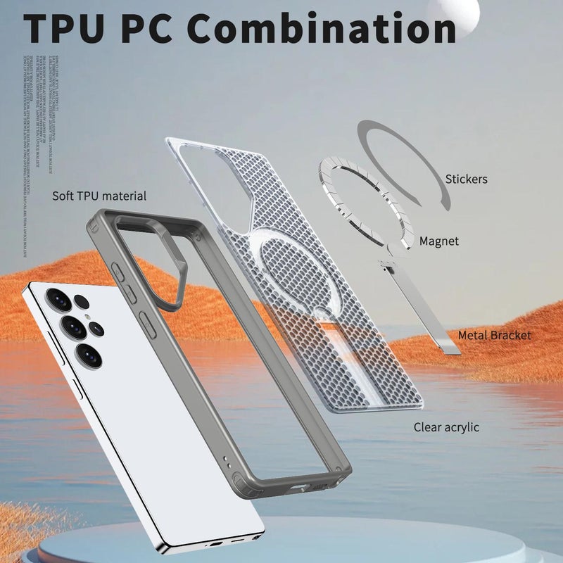 erorex For Samsung Galaxy S25 Ultra 5G Kalebol Honeycomb Cooling Magsafe Holder Phone Case(Titanium Grey) - Image 5