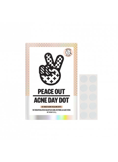 PEACE OUT Skincare Acne Day Dot Jumbo, 6-hour Fast Acting Sheer Hydrocolloid Pimple Patches with Salicylic Acid, Ultra-Thin, Virtually Invisible, Quickly Clear Breakouts, Blemishes and Zits, 40 dots