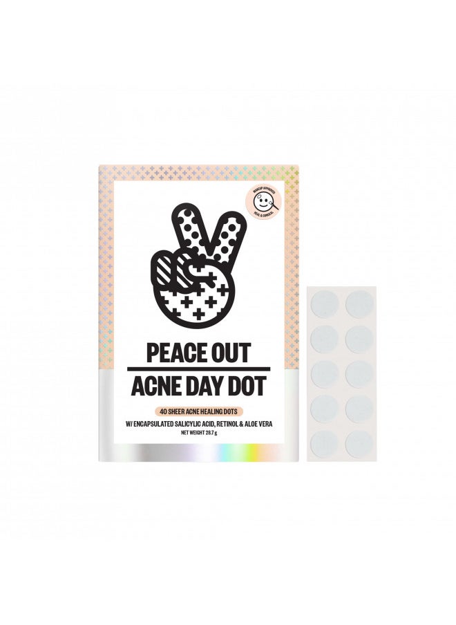PEACE OUT - PEACE OUT Skincare Acne Day Dot Jumbo, 6-hour Fast Acting Sheer Hydrocolloid Pimple Patches with Salicylic Acid, Ultra-Thin, Virtually Invisible, Quickly Clear Breakouts, Blemishes and Zits, 40 dots - Image 1
