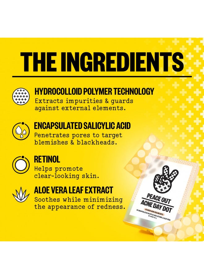 PEACE OUT - PEACE OUT Skincare Acne Day Dot Jumbo, 6-hour Fast Acting Sheer Hydrocolloid Pimple Patches with Salicylic Acid, Ultra-Thin, Virtually Invisible, Quickly Clear Breakouts, Blemishes and Zits, 40 dots - Image 1