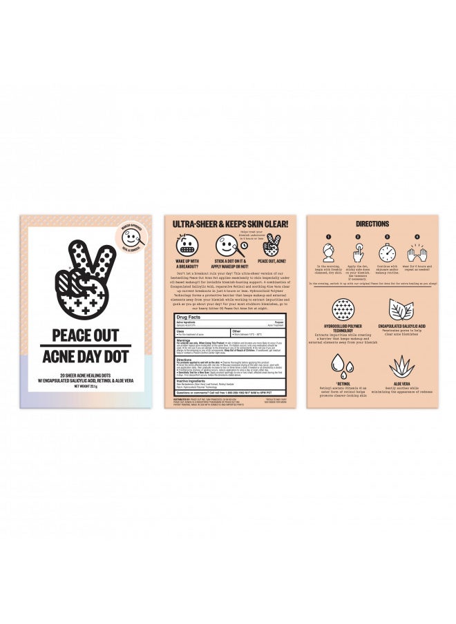 PEACE OUT - PEACE OUT Skincare Acne Day Dot Jumbo, 6-hour Fast Acting Sheer Hydrocolloid Pimple Patches with Salicylic Acid, Ultra-Thin, Virtually Invisible, Quickly Clear Breakouts, Blemishes and Zits, 40 dots - Image 1