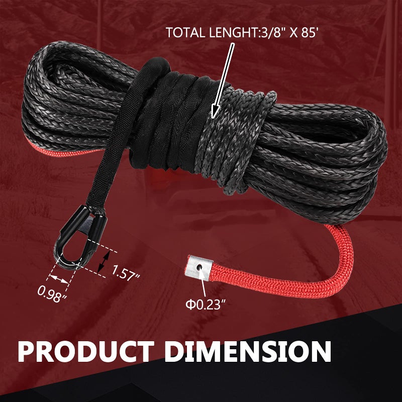 BUNKER INDUST BUNKER INDUST Synthetic Winch Rope 3/8" x 85', 25000 Ibs Winch Cable Line with Protective Sleeve for 4WD Off Road Jeep ATV UTV SUV Truck Boat,1 Pcs Black Winch Rope Extension - Image 2