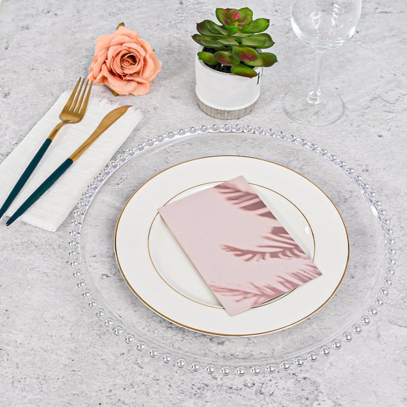 FXKS 24 PCS Clear Round Charger Plates with Beaded Rim 13 Inch Plastic Acrylic Plate Plastic Round Beaded Dinner Decorative Service Plates for Wedding Party Event Home Kitchen TabletopSliver - Image 3