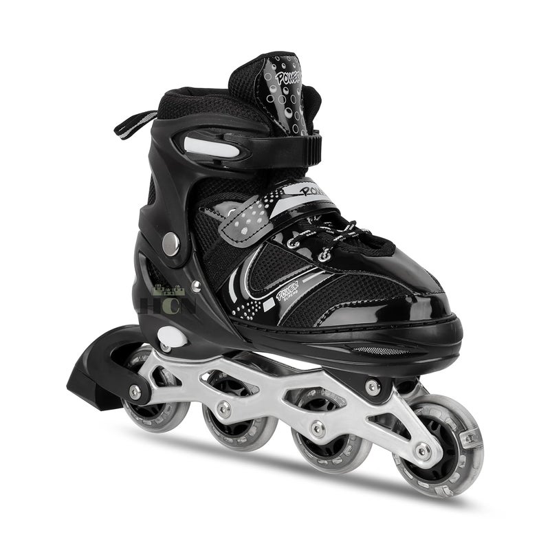 HCN Inline Skates with PU Flashing Wheel Aluminum Body in-Line Skates with Size Adjustable with LED Flash Lights Set for Boys Kids and Girls Length for Age 8-16 Years (Black) - Image 2