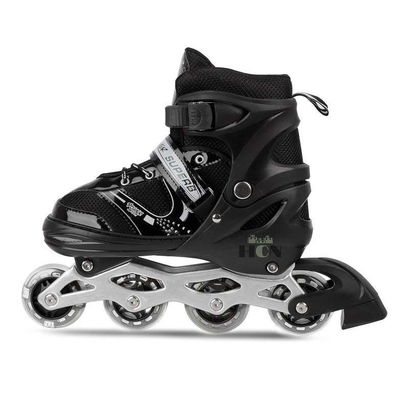 HCN Inline Skates with PU Flashing Wheel Aluminum Body in-Line Skates with Size Adjustable with LED Flash Lights Set for Boys Kids and Girls Length for Age 8-16 Years (Black) - Image 4