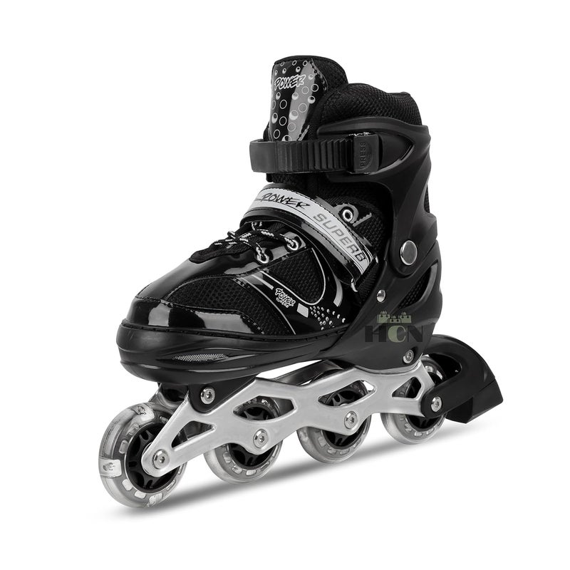 HCN Inline Skates with PU Flashing Wheel Aluminum Body in-Line Skates with Size Adjustable with LED Flash Lights Set for Boys Kids and Girls Length for Age 8-16 Years (Black) - Image 3