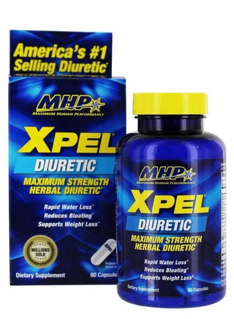 MHP XPEL Diuretic Rapid Water Loss Capsules – 80 Caps | Advanced Herbal Formula for Water Retention, Muscle Definition & Detox Support