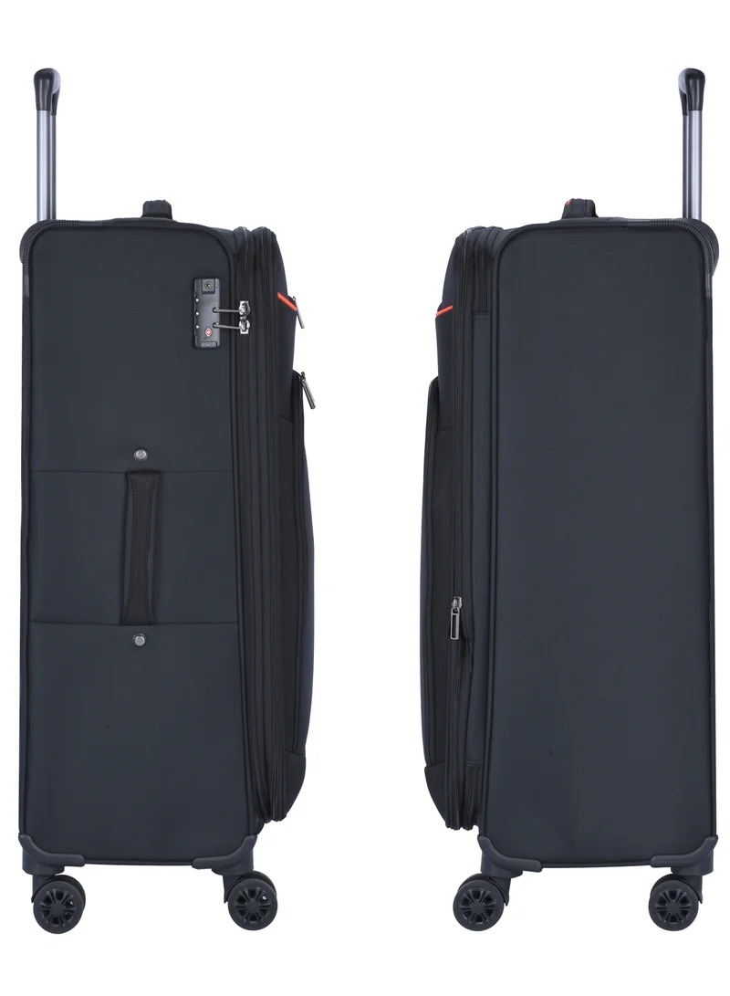 eminent Unisex Soft Travel Bag Large Luggage Trolley Polyester Lightweight Expandable 4 Double Spinner Wheeled Suitcase with 3 Digit TSA lock E751 Black