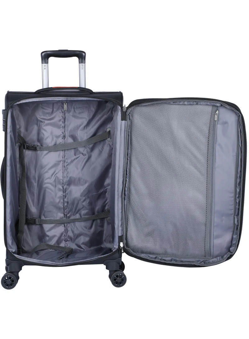 eminent Unisex Soft Travel Bag Large Luggage Trolley Polyester Lightweight Expandable 4 Double Spinner Wheeled Suitcase with 3 Digit TSA lock E751 Black