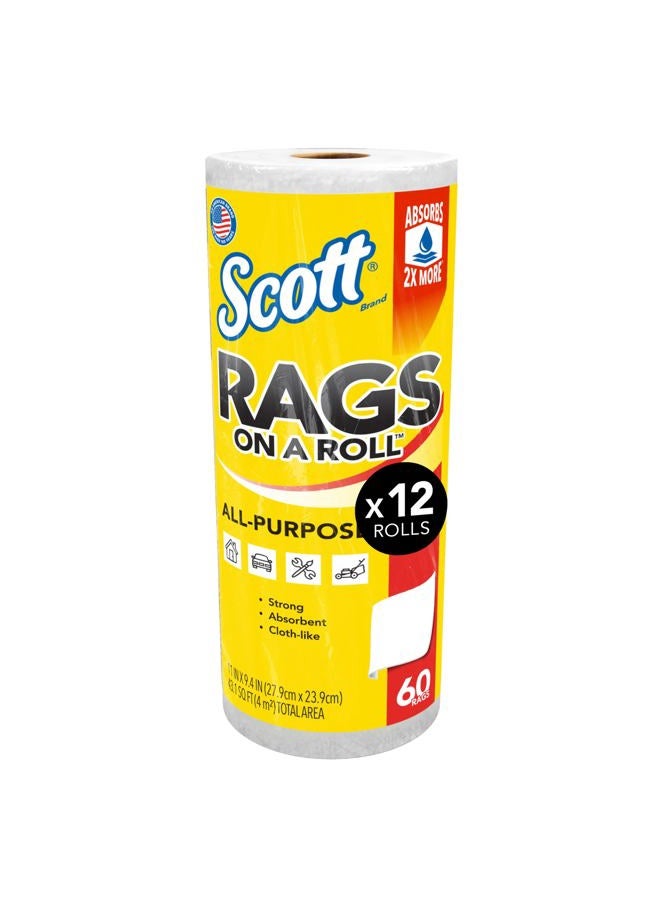 Scott ® Rags On A Roll™ (54992), White, 60 Towels/Roll, 12 Rolls/Case, 720 Towels/Case - Image 1