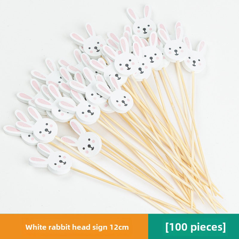 Bamboo Fruit Skewers Cocktail Picks Colorful Creativity White rabbit head sign 12cm(100) 