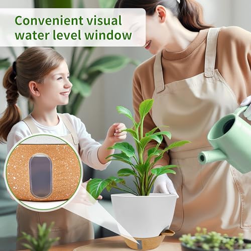 SORANGEUN 12/10/9/8 inch Self Watering Pots with Visual Water Window, Extra Large Self Watering Plant Pot with Drainage Holes and Saucers, White Flower Pots for Indoor Plants - Image 4